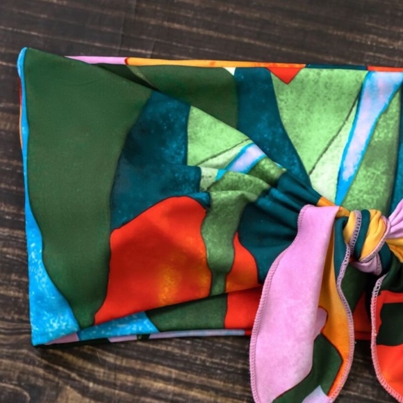 Floral  high waisted  tie front color block bikini - Picture 4 of 4